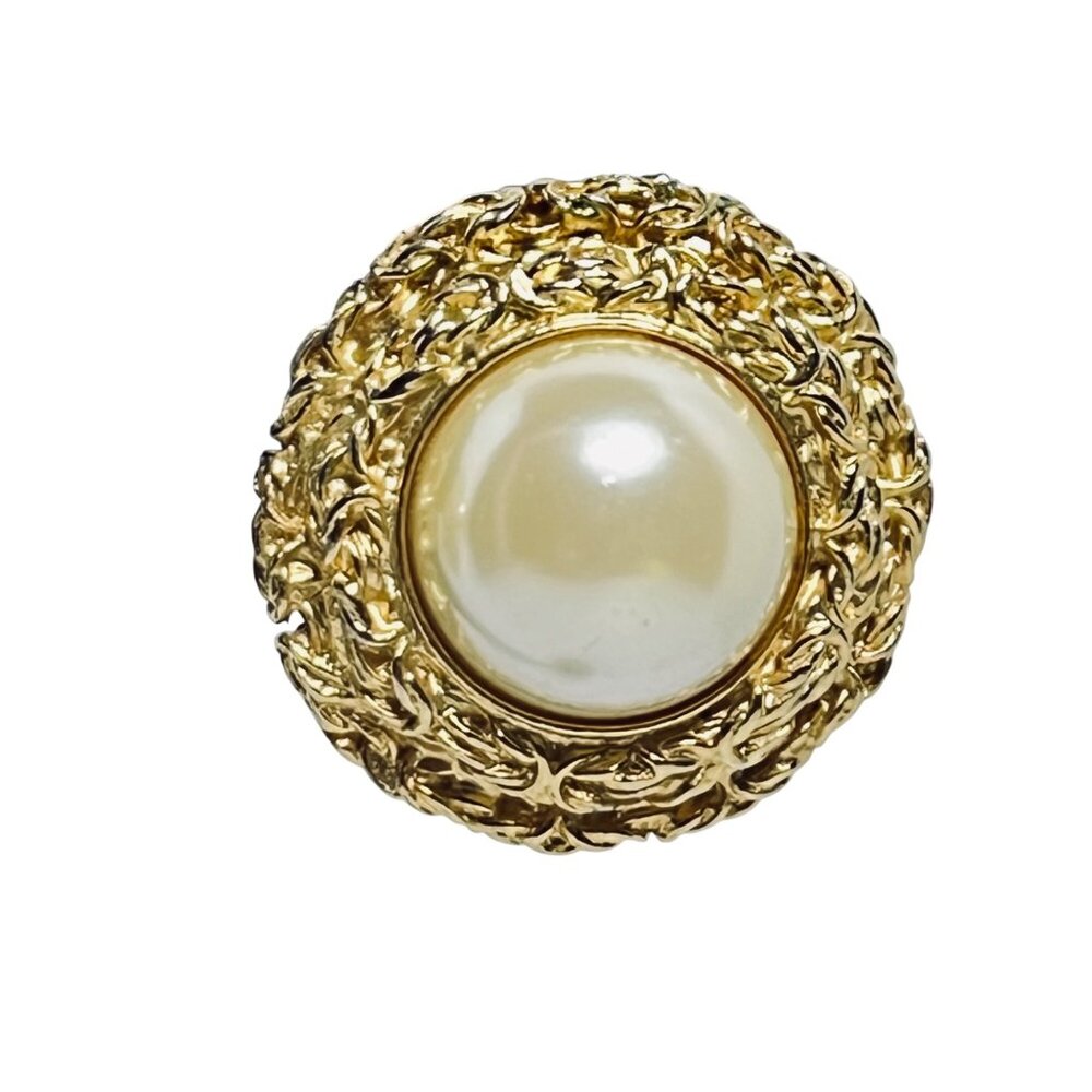 Large Gold Tone And Faux Pearl Clip On Earrings (6083) - Picture 3 of 7